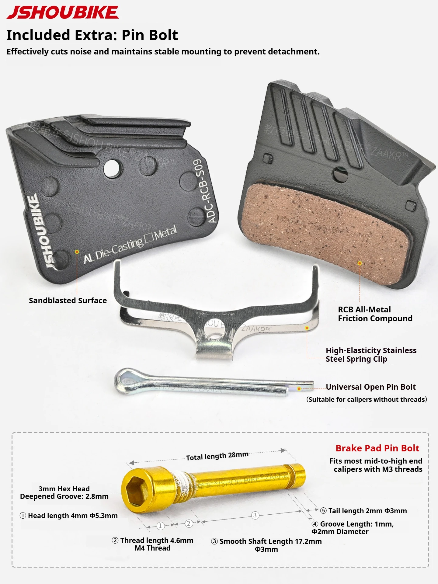 JSHOUBIKE Heat Sink Disc Brake Pads, All-Metal , Reduce Brake Fade, Fits Shimano M9000, M9120, R9170,SRAM Level, FROGWAKE