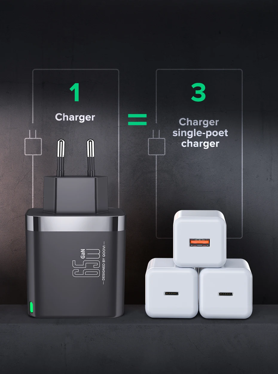QOOVI 3-port charger replacing multiple adapters