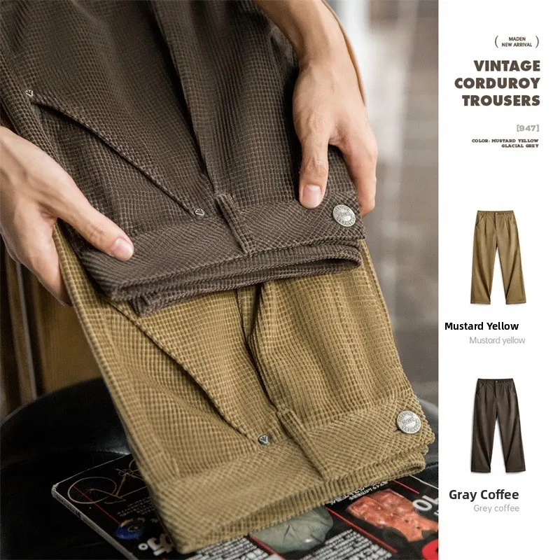 

Мужские повседневные брюки Maden American Retro из хлопкового вельвета свободного прямого кроя для осени, удобные, классические, цветные