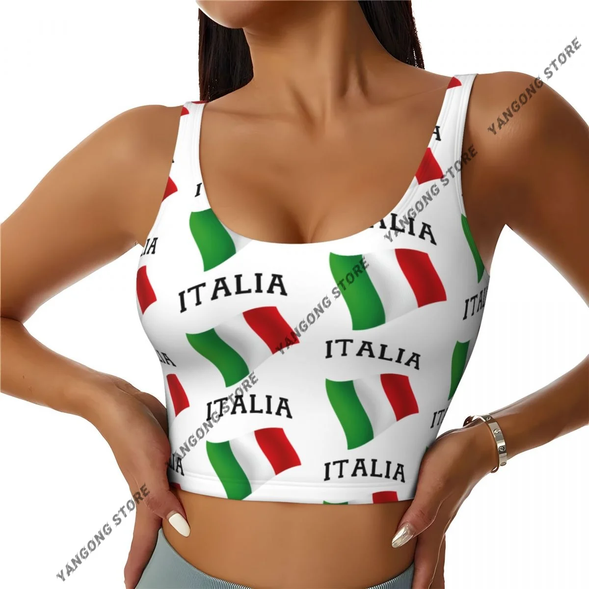 Yoga Vest Women Gym Sports Crop Tops Italian Flag Streetwear Workout Breathable Tank Top Female