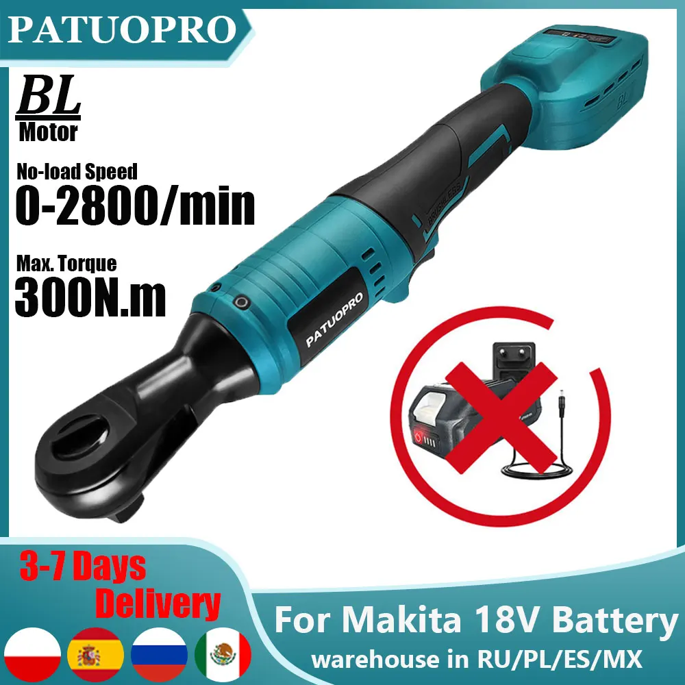 Brushless Electric Ratchet Wrench 1/2 Inch Rechargeable Driver Removal Screw Nut Power Tools For Makita 18V Battery（No Battery）