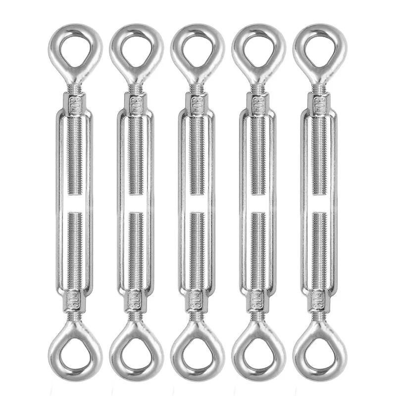 5 Pack 304 Stainless Steel Tension M4 M5 M6 M8 Heavy Duty Turnbuckles Adjustable Wire Rope Cable Tensioner for Shade Sail Garden
