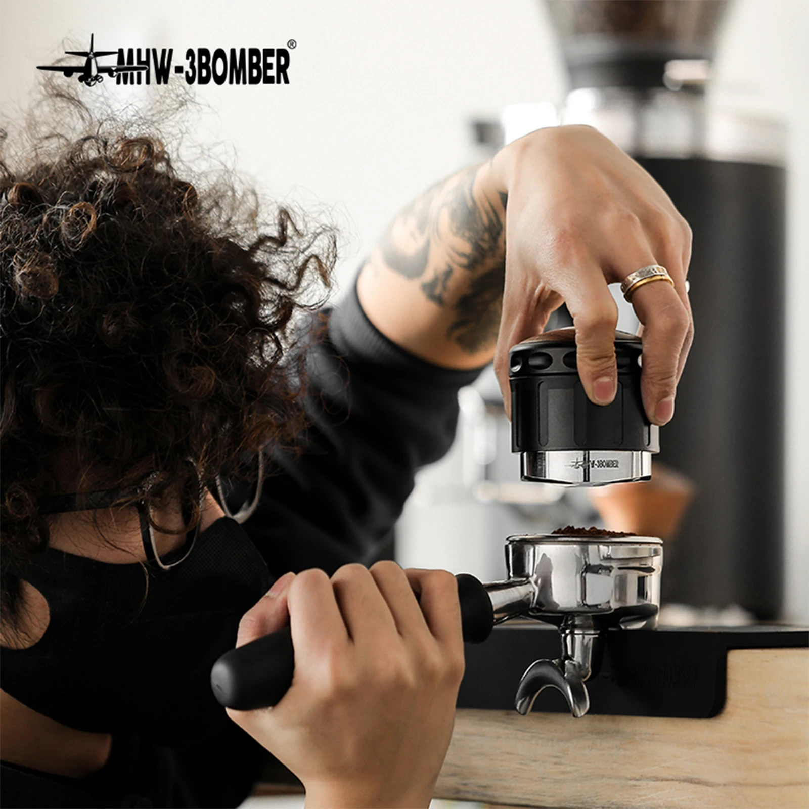 MHW-3BOMBER Adaptive Height 58.35mm Coffee Distributor & Adjustable Depth Espresso Tamper Home Barista Leveler Tool Accessories