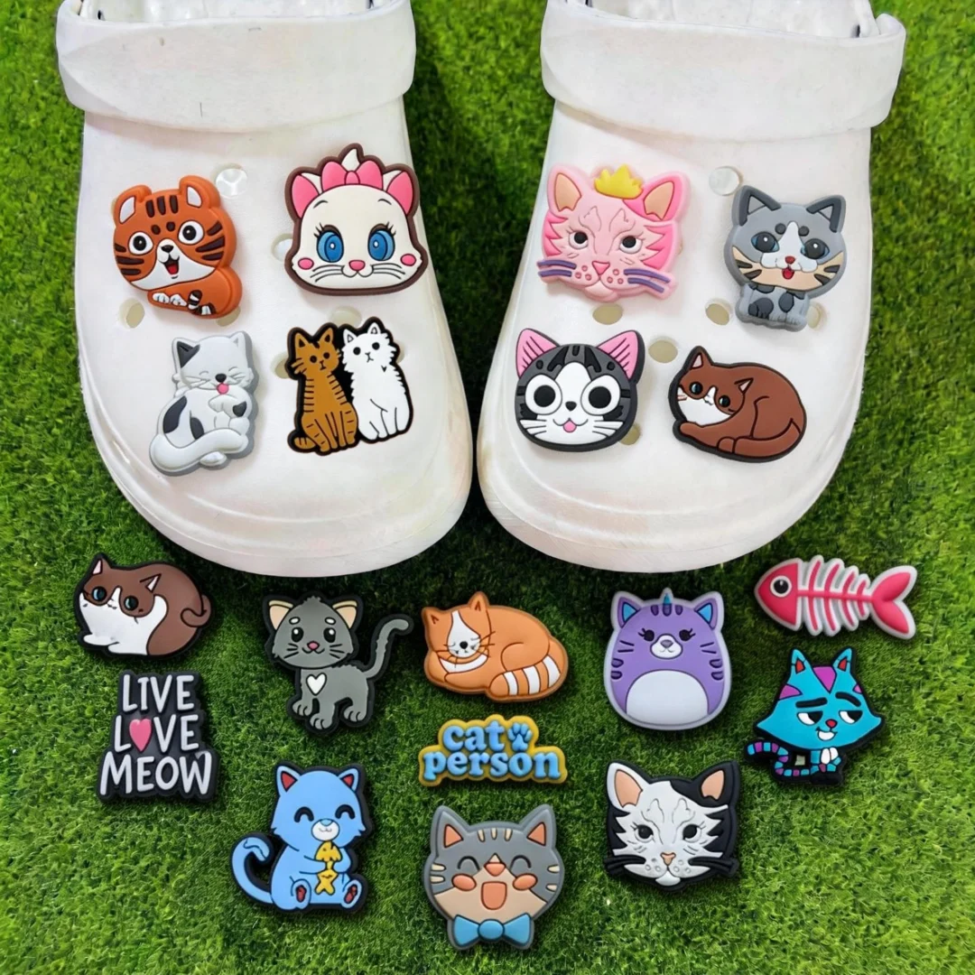 25Pcs Cute Cat Shoe Charms, Croc Charms for Girls, Boys Women, Fun Shoe Accessories for Clog Sandals Slippers