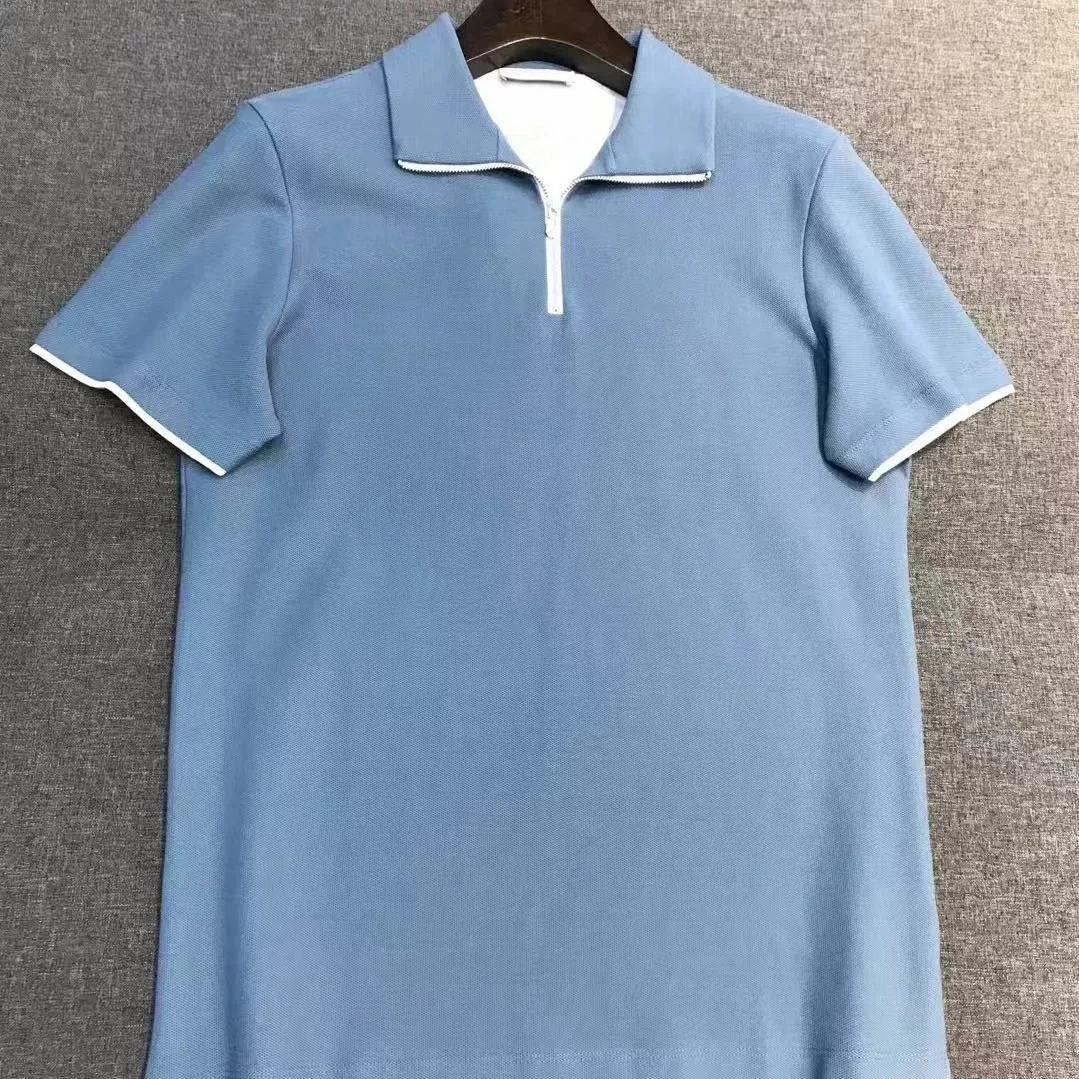 Italian embroidery BC old money style men's pearl cotton short-sleeved lapel polo shirt