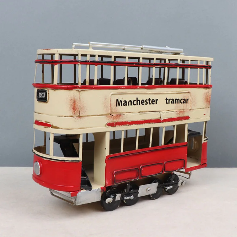 

Nostalgic Double Layer Bus Miniature model Home Decoration Accessories Creative Retro Car Ornaments Bookcase Study Room Decors