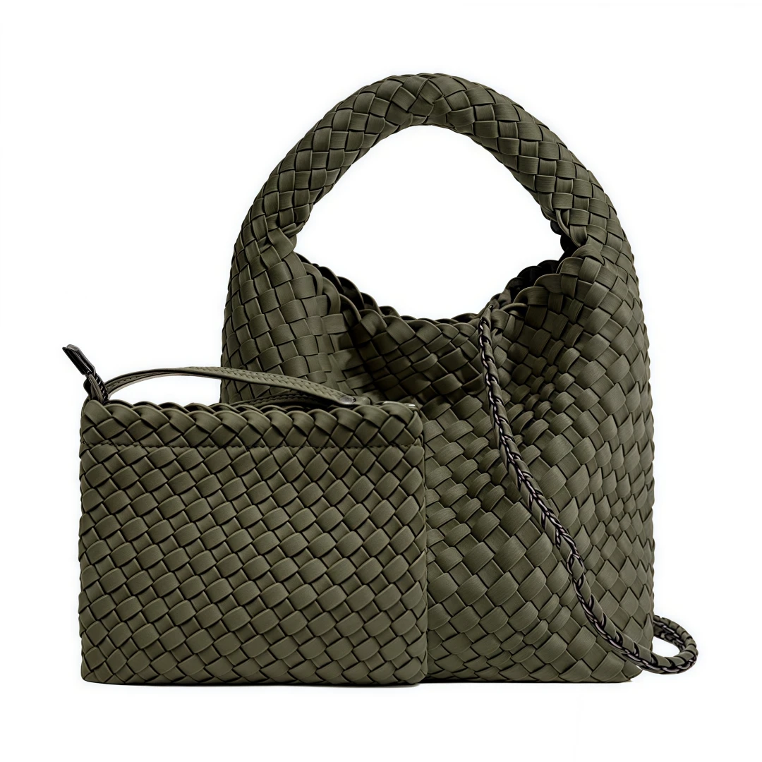 Neoprene Weave Tote for Women Ladies Crossbody Handbag Trendy Shoulder and Bucket Bag, Top-handle Tote Hobo Satchel with Purse