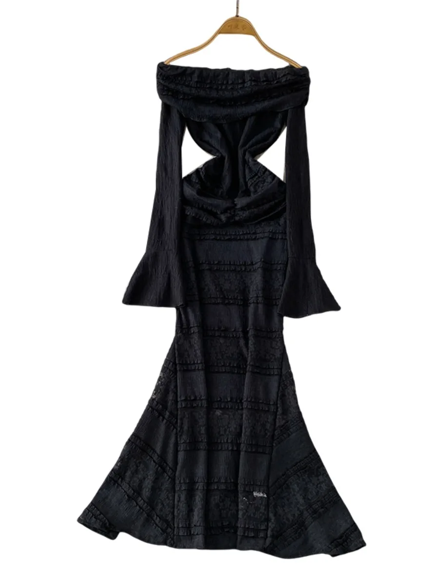 فستان ماكسي أنيق بدون أكتاف من الدانتيل بحورية البحر من Foamlina بأكمام طويلة وقصة ضيقة فستان رسمي للنساء موضة ربيع الخريف #6