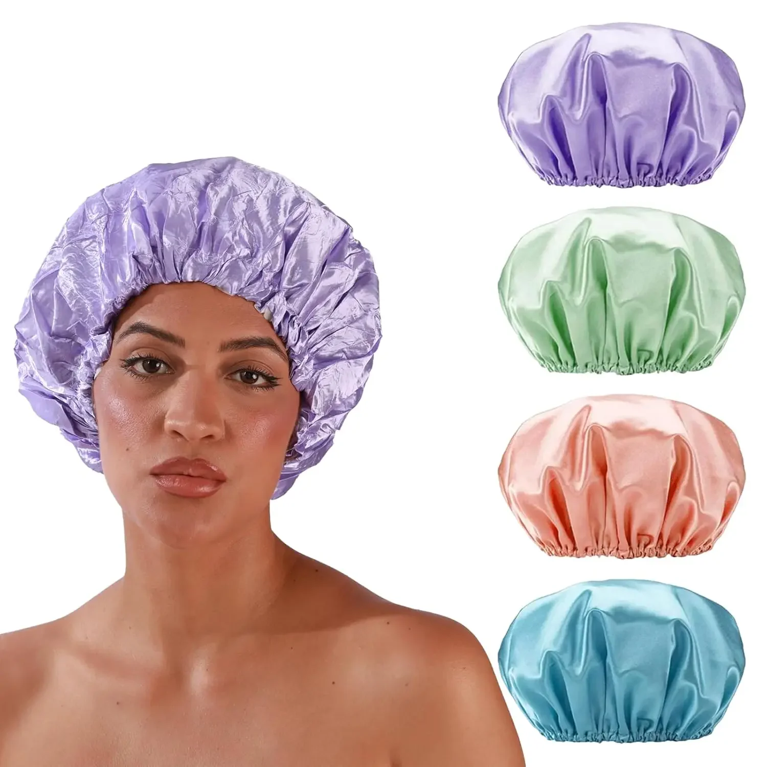 

Reusable Waterproof Shower Cap for Women, Double Layer EVA Hair Cover, Large Size for Long Hair & Braids, Spa & Home Use