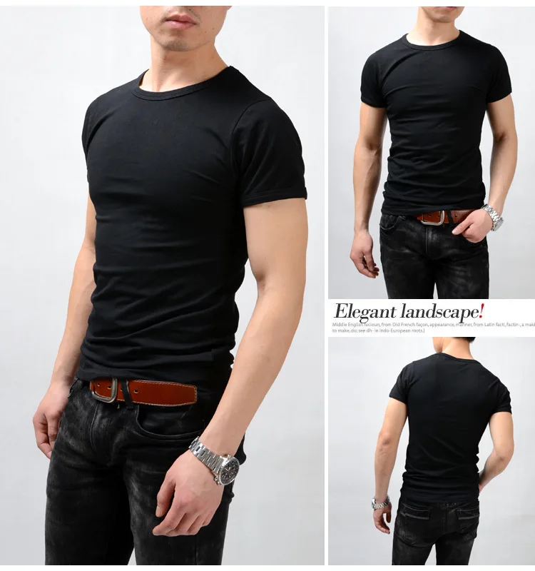 2pcs/LOT T-Shirts Man Elastane Cotton Male Indeformable Short Sleeve Tee Summer Slim Tops Man O-Neck