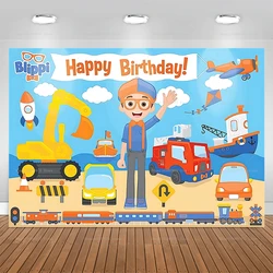 Blippi Birthday Party Backdrop Decoration Children's Birthday Cake Table Decor Banner Baby Shower Photo Booth Background Props