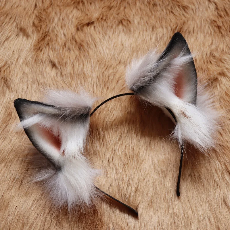 MMGG اليدوية العمل الوحش الذئب الذئاب آذان Hairhoop عقال أبيض أسود براون أغطية الرأس تأثيري حلي اكسسوارات مخصص #5