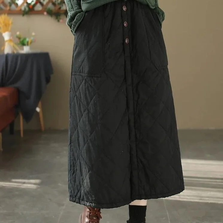 Thickened Mid-Length A-Line Skirt for Women High Waist Retro Diamond Pattern Commuter Style Outerwear  Vehicle Windsh...