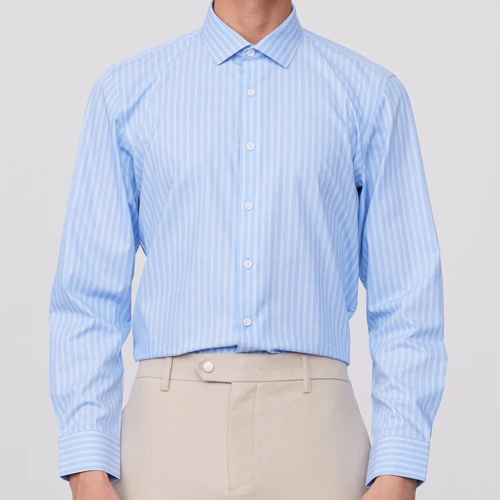 

Classic Men Non-ironing Slight Strech Striped Dress Shirt Without Pocket Long Sleeve Standard-fit Smart Casual Versatile Shirts