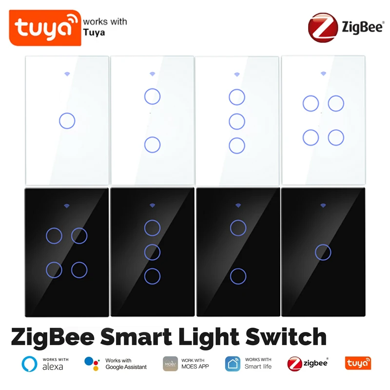 

MOES Tuya ZigBee 3.0 Light Switch Touch Glass Panel Fireproof Neutral Wire Required Remote Control Work With Alexa Google Home