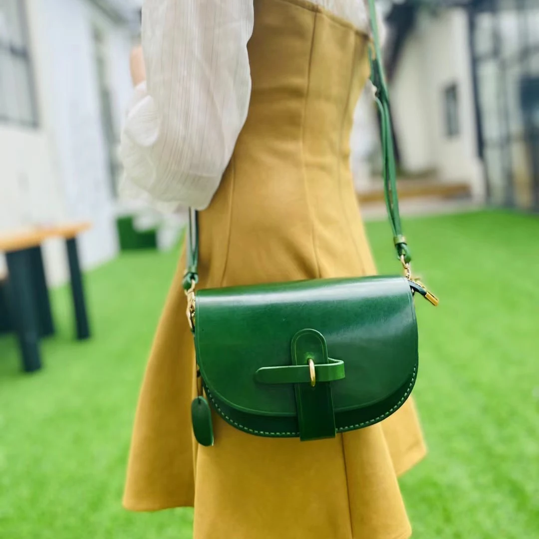 Genuine Leather Crossbody Bag Vintage Handmade Small Bag Women's Vegetable Tanning Top Layer Cowhide Texturized Saddle Bag