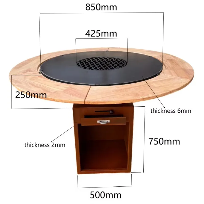 Barbecue Outdoor Fireplace Firewood Charcoal Low Smoke Corten Steel BBQ Grill with Cooking Grill for Camping
