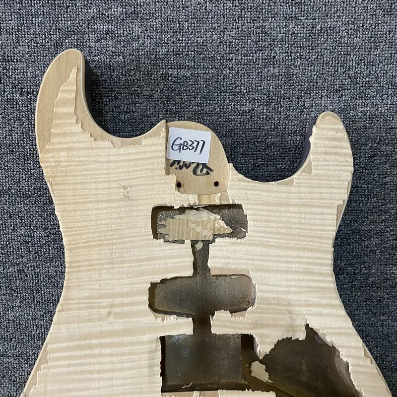 GB377  Wood Damaged Natural Flamed Maple with Solid Redwood Unfinished Electric Guitar Body for DIY