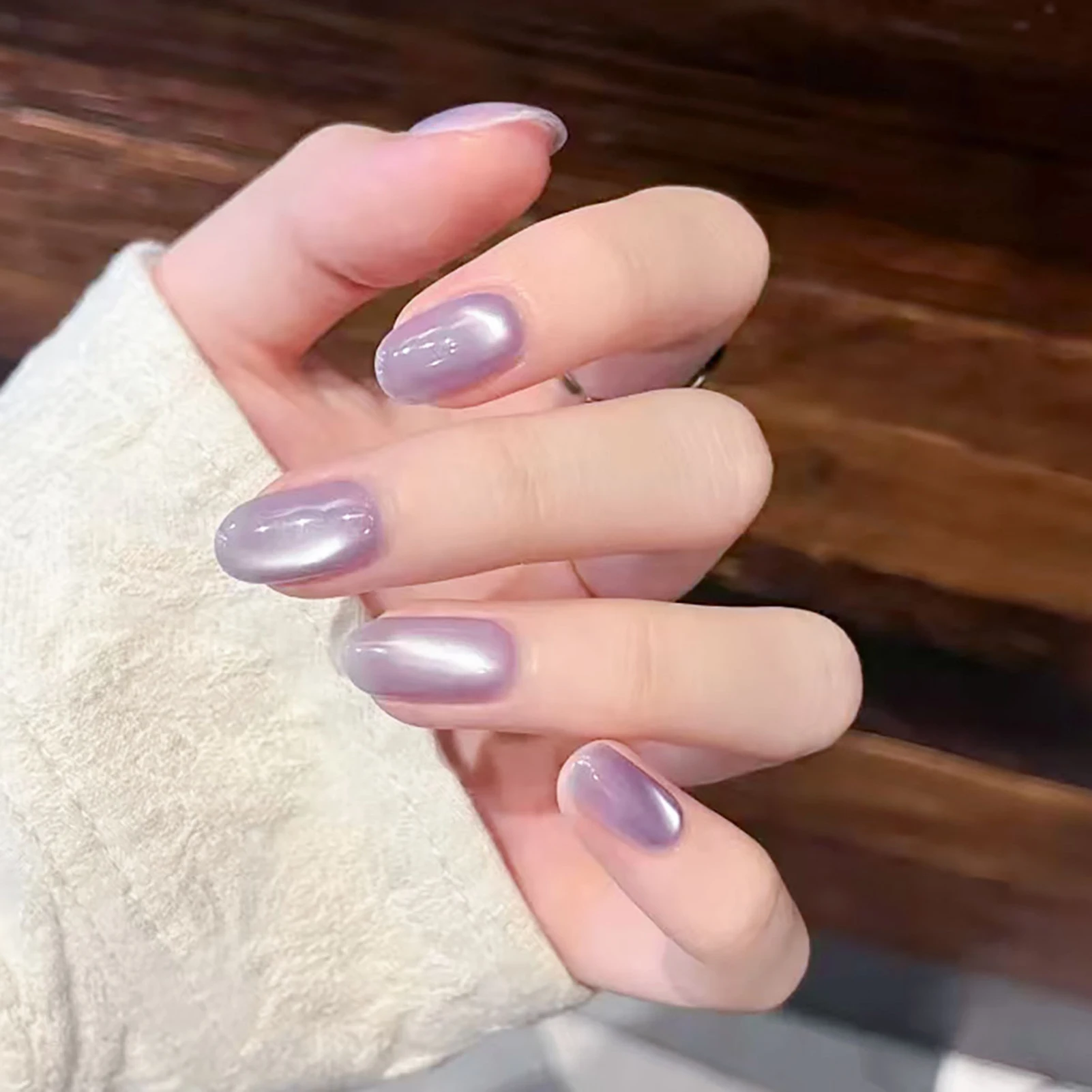 24PCS Press On Nails Glass Bead Cat Eye Effect False Nail Tips Flash Full Cover Detachable Finished False Nails Press on Nails