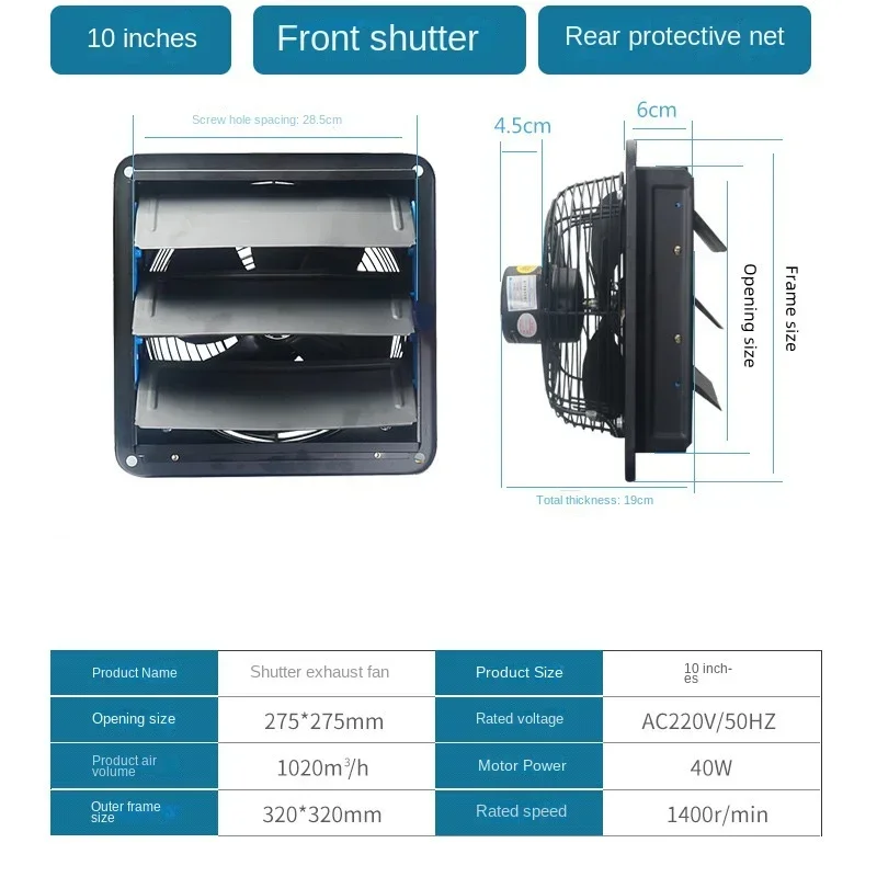 Ventilateur de cuisine sans perforation, ventilateur d'accès à la persienne, hotte de cuisine injuste, ventilateur d'accès à la fumée