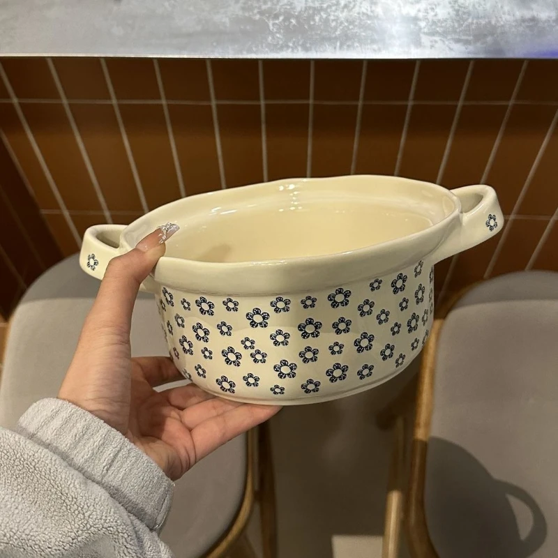 

1300ml Japanese-style Anti-scald Double-ear Tableware, High-temperature Resistant Large-capacity Ceramic Household Soup Bowls