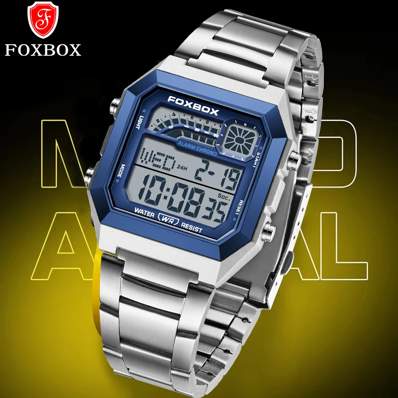 FOXBOX Fashion Luxury Digital Man Watch Casual Sports Date Waterproof Luminous Watches for Men Movement Electronic Watches Male