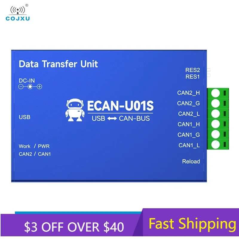 Lilto Convertisseur USB Analyseur de bus Débogueur CAN2.0 Lilrer US Bidirectionnel 2 voies Transcsec COJXU ECAN-U01S Citations portables