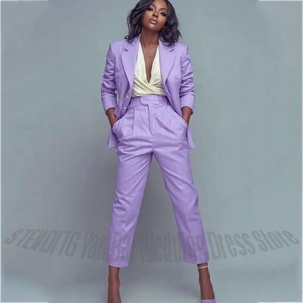 Classic Women Suit Notch Lapel Blazer Trousers Set Ankle Length Elegant Outfit for Office Business Formal Party Wedding Guest
