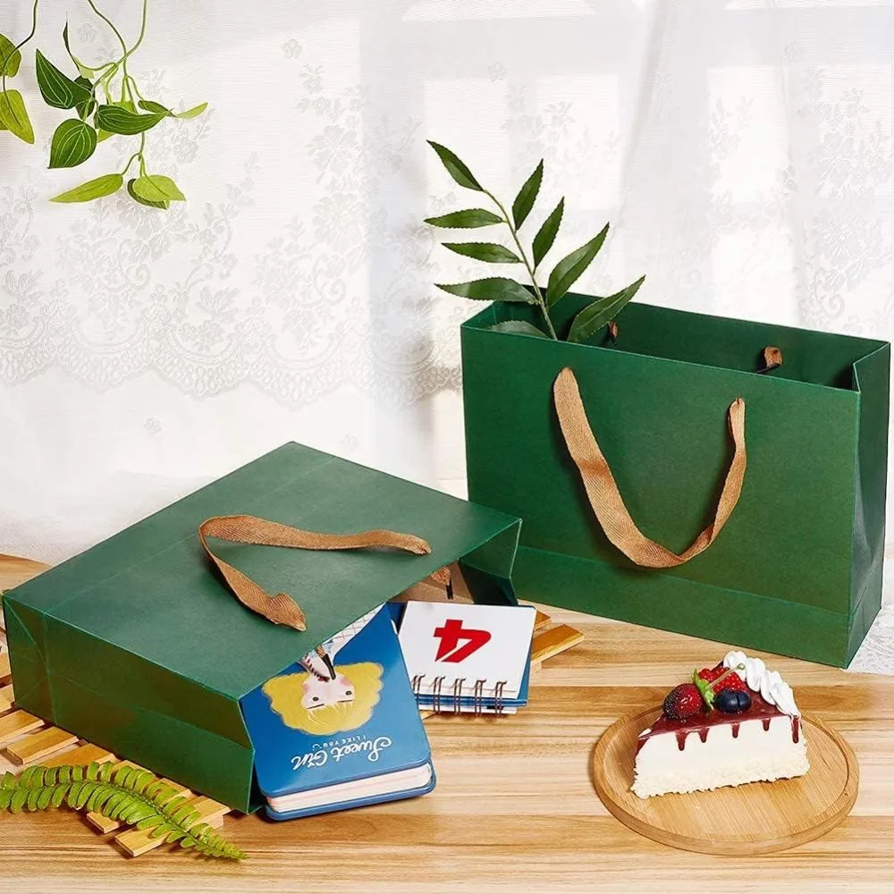 Paper Shopping Bags 10.5x7.8x3 inches Medium Gift Bags Retail Handle Bags Merchandise Bag Green Kraft Bags for Gifts