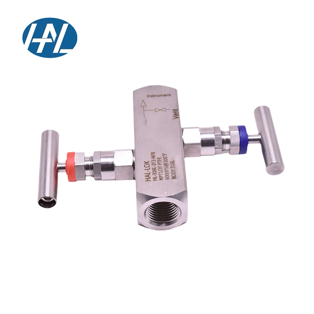 Female and Female 2-Valve Manual Control Manifold for General Application for Gas Water Oil Media Featuring Needle Valves