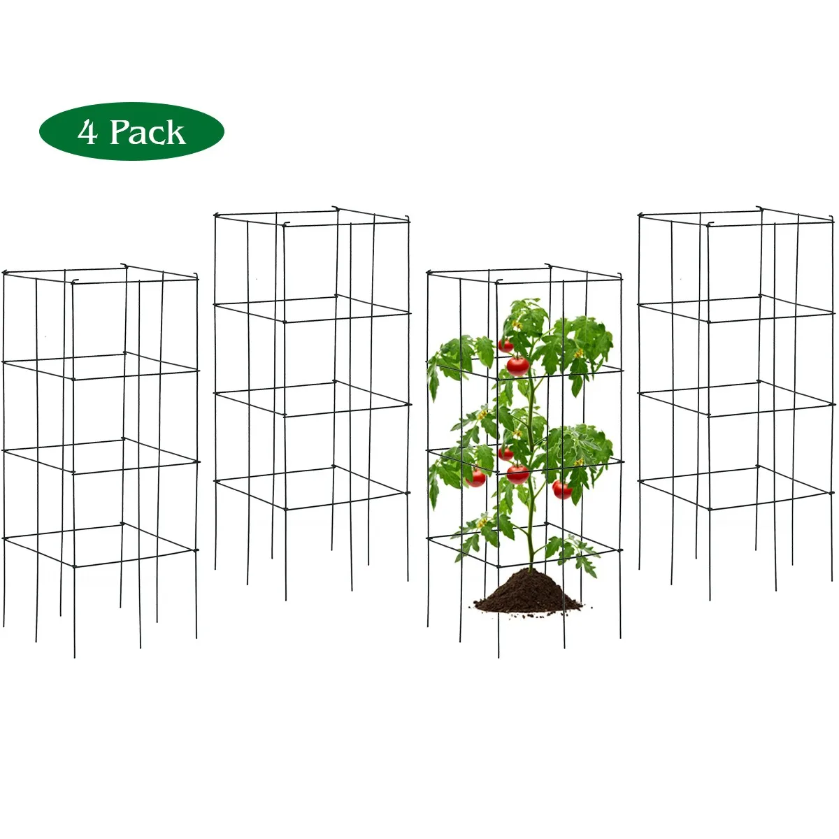 

4 Pack Tomato Cage, Assembled Garden Plant Support Stakes