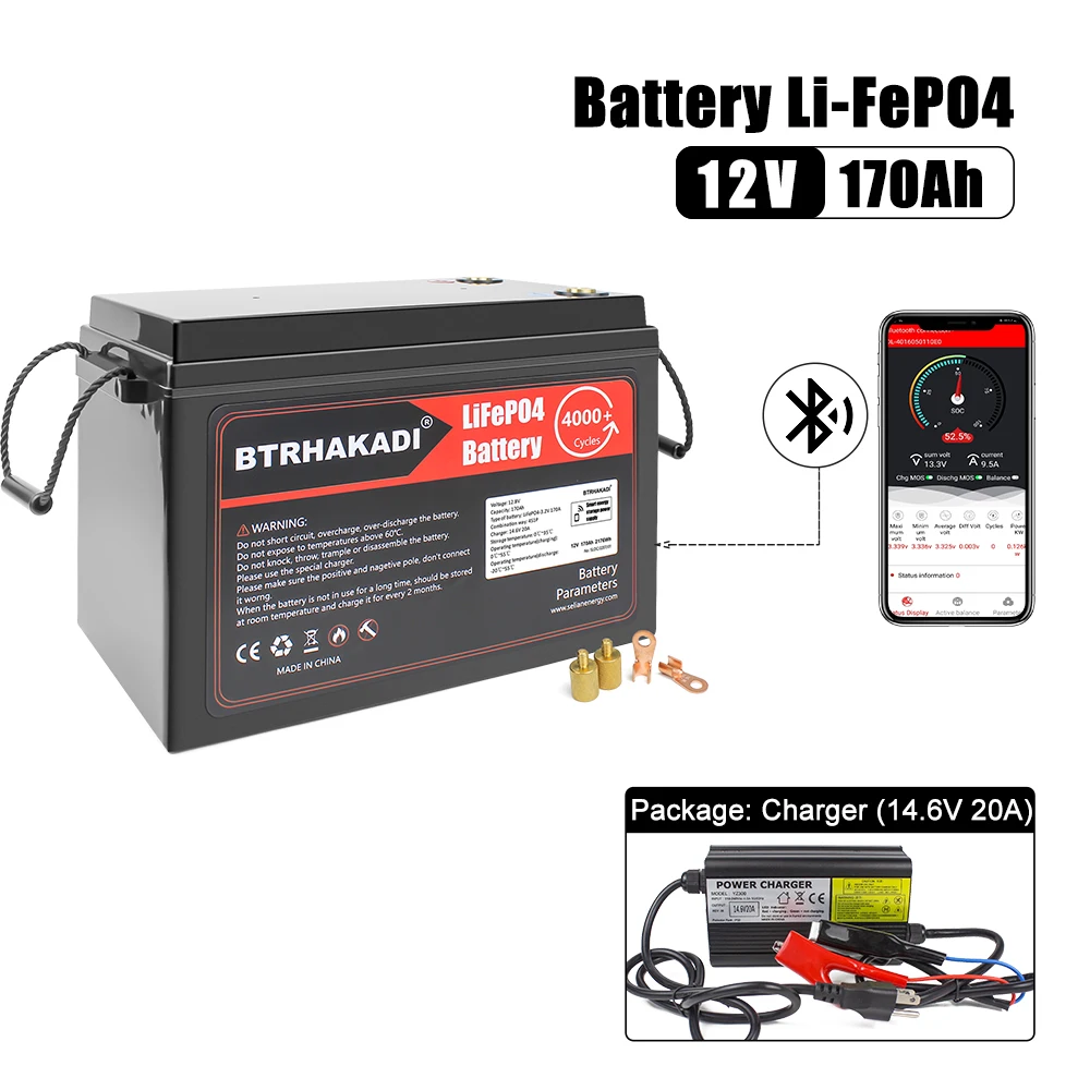 Good quality LiFePO4 Battery Pack Built in BMS with BT for Home Energy Storage HQS-12V 170Ah 12.8V with high efficiency battery