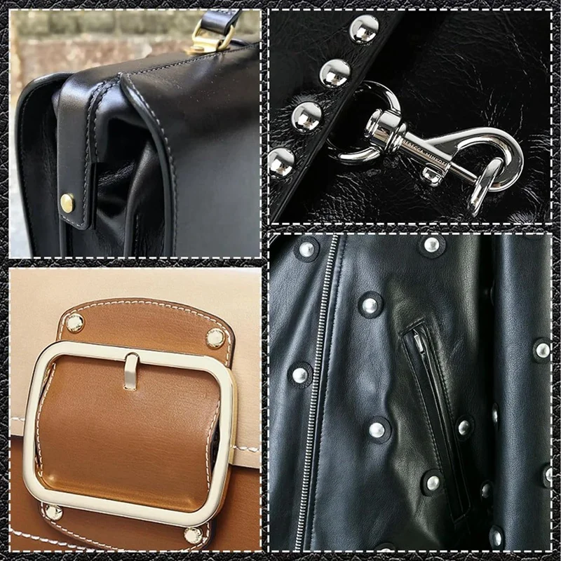 A81M Nuovi rivetti in pelle, 600 rivetti multicolori a doppio cappuccio, kit rivetti in pelle con punzonatrice cava, punzonatrice e avvisatore di gomma