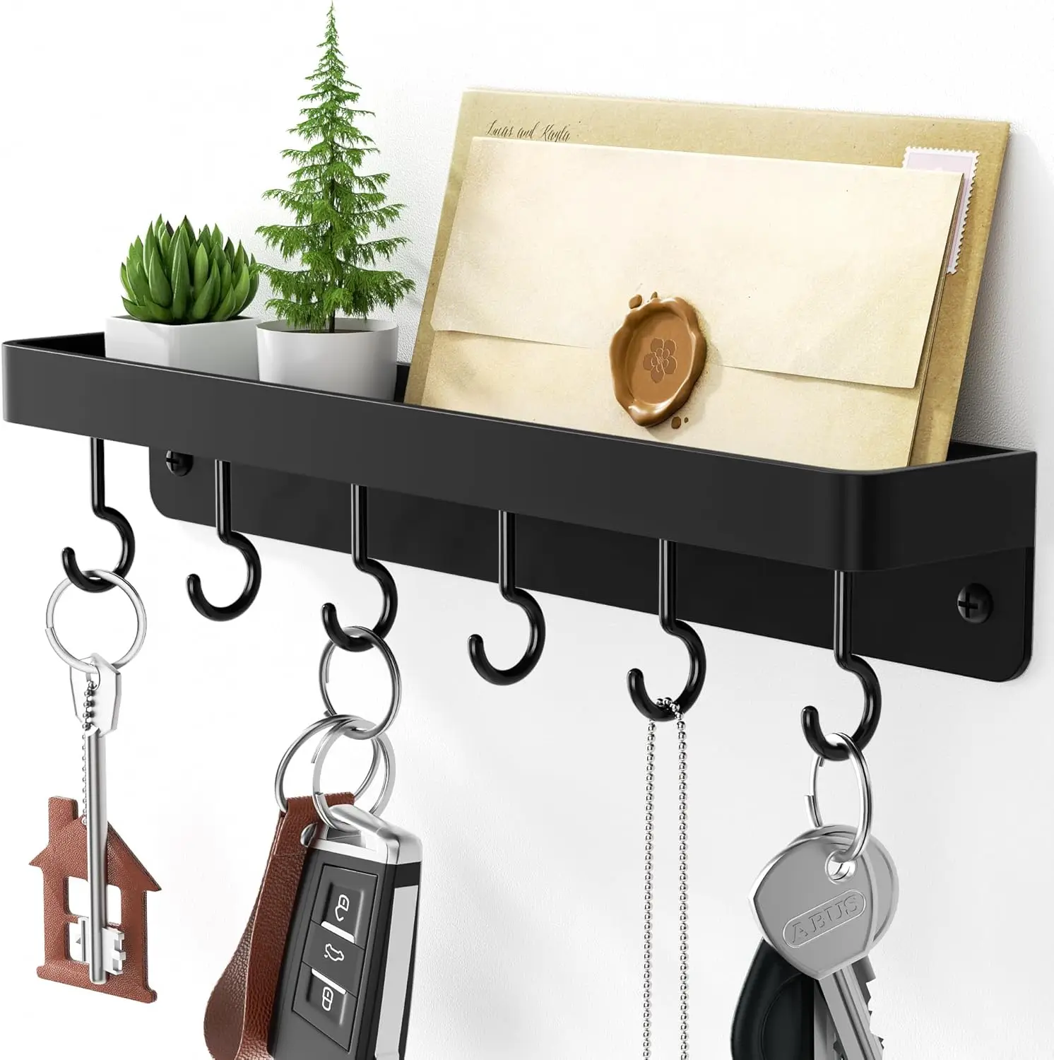 

Stainless Steel Self-Adhesive Key Holder with Shelf, No Drill Wall Mount for Keys and Accessories