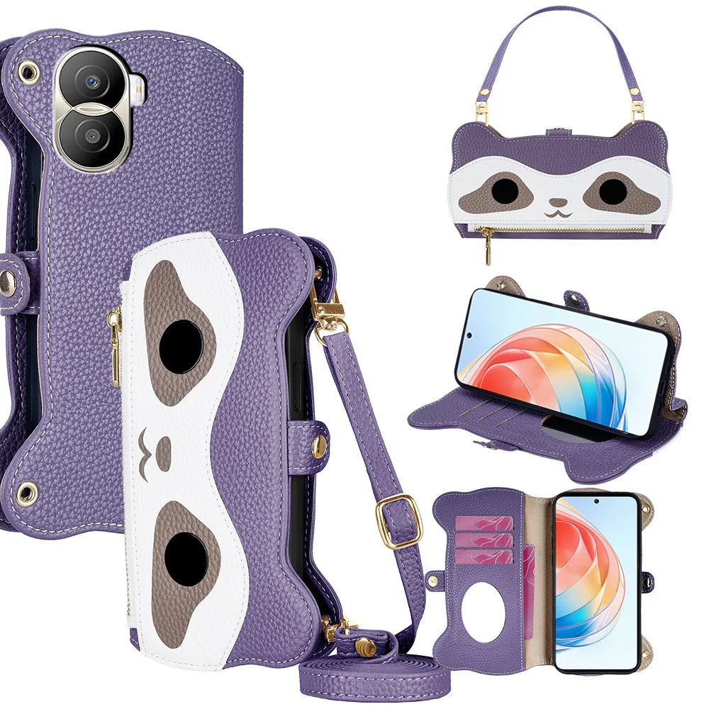 

Zipper Wallet Flip Phone Cover For Xiaomi 15 Ultra/14T Pro/10 11 13 Ultra/12S/12X/11T/10T With Removable Short &Long Rope&Mirror