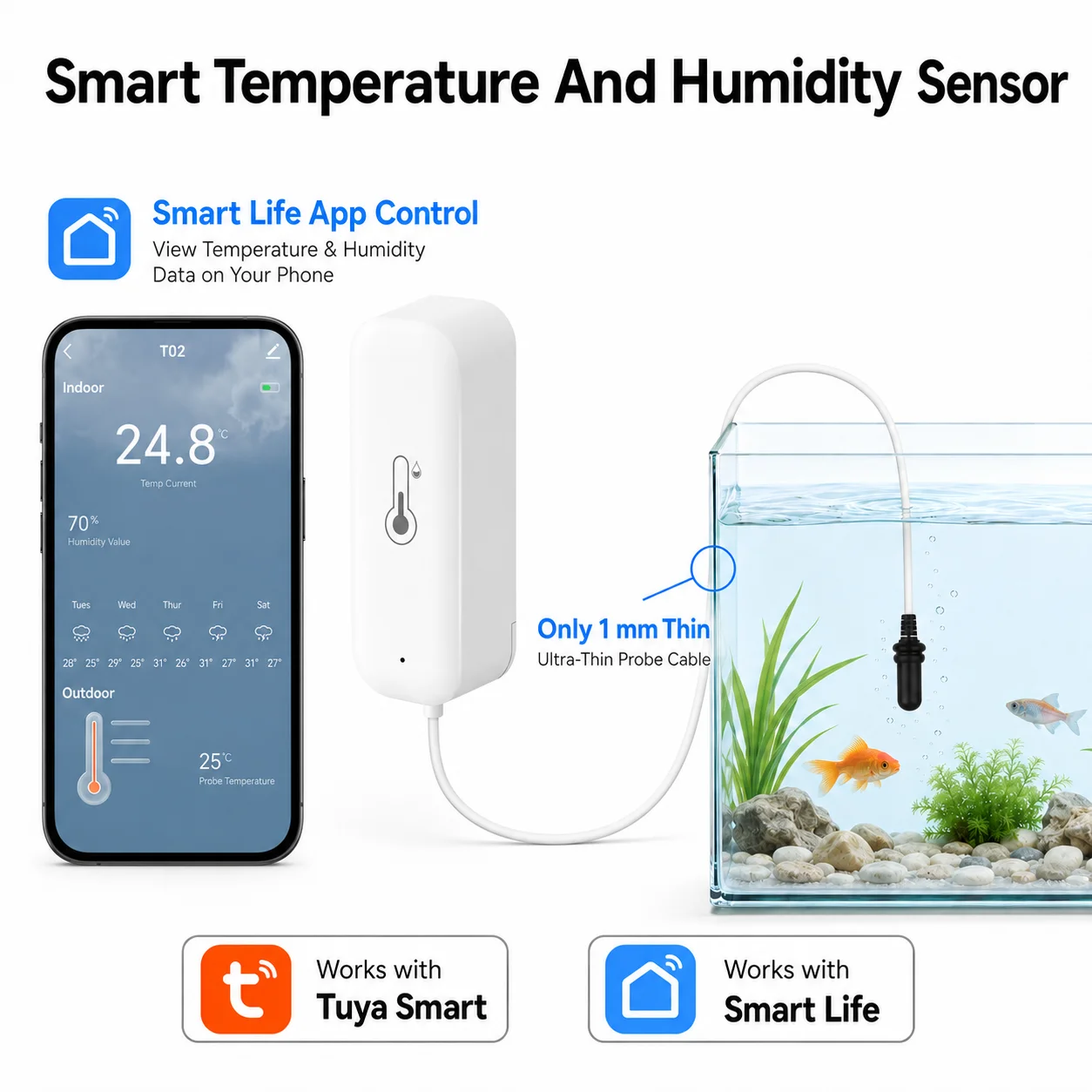 Capteur de température et d'humidité intelligent Tuya WiFi Zigbee avec sonde externe, hygromètre numérique, thermomètre compatible avec Alexa Google