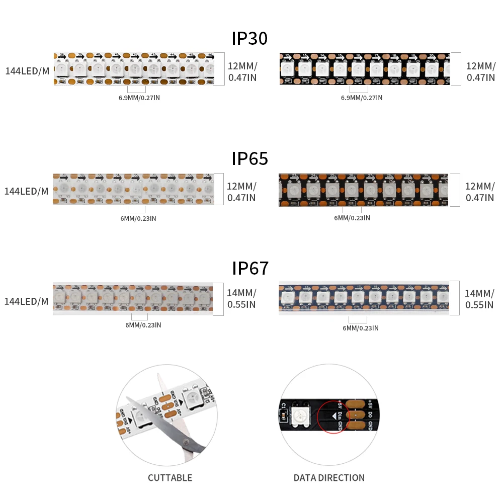 1-3M WS2812B WS2813 WS2815 Led Strip144Pixels/Leds/m WS2812 Addressable IC Smart 5050 RGB led Strip light IP30/IP65/IP67 DC5/12V