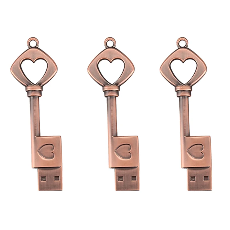 3X USB 2.0 محرك أقراص USB معدني مفتاح محرك فلاش USB على شكل قلب من النحاس النقي (نحاس، 8 جيجابايت)-AB01 #6