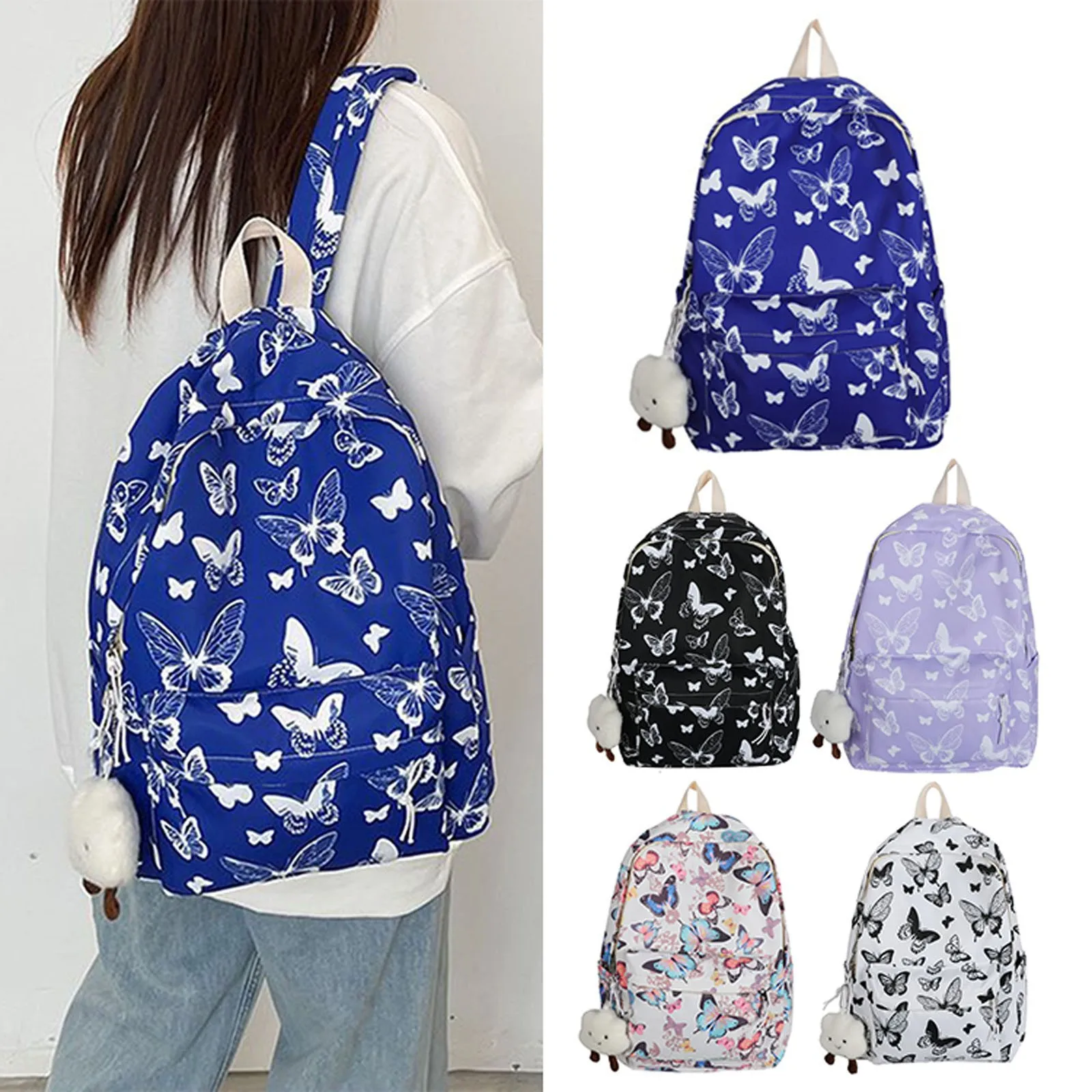 

School Backpack Cute Butterfly Bookbag School Bag With Cute Accessories Aesthetic Backpack For Teen Girls Women