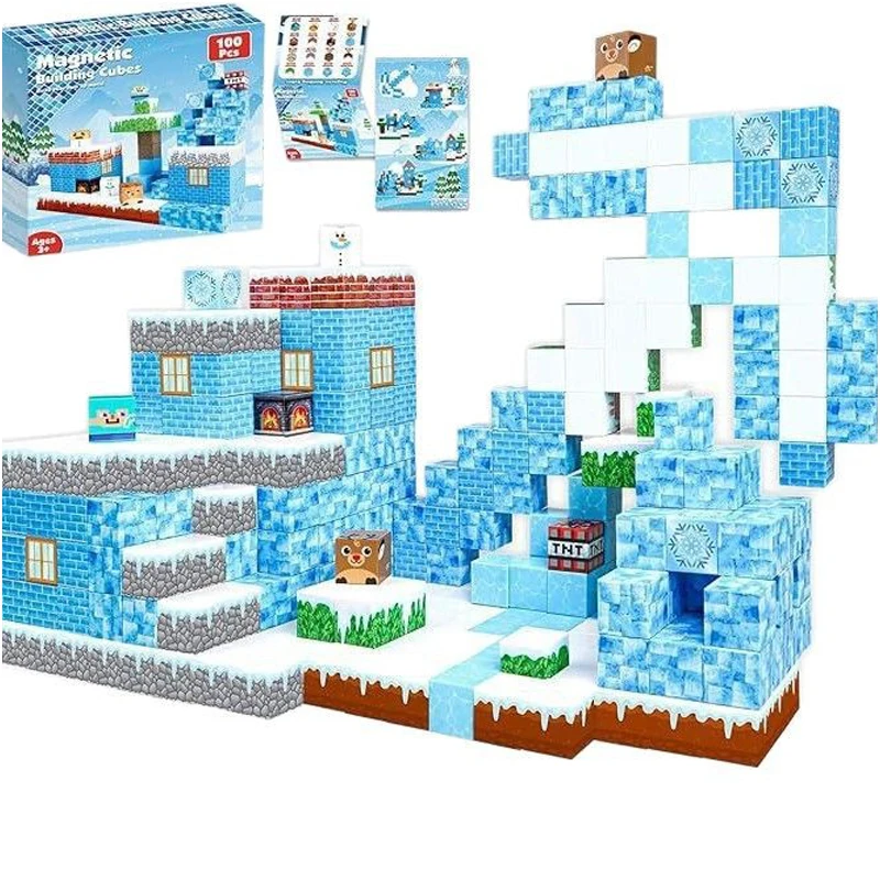 Cube magnétique du monde de glace et de neige pour la Construction, ensemble de Construction à empiler, jouets sensoriels éducatifs pour enfants garçons filles âgés de 3 ans et plus, bricolage