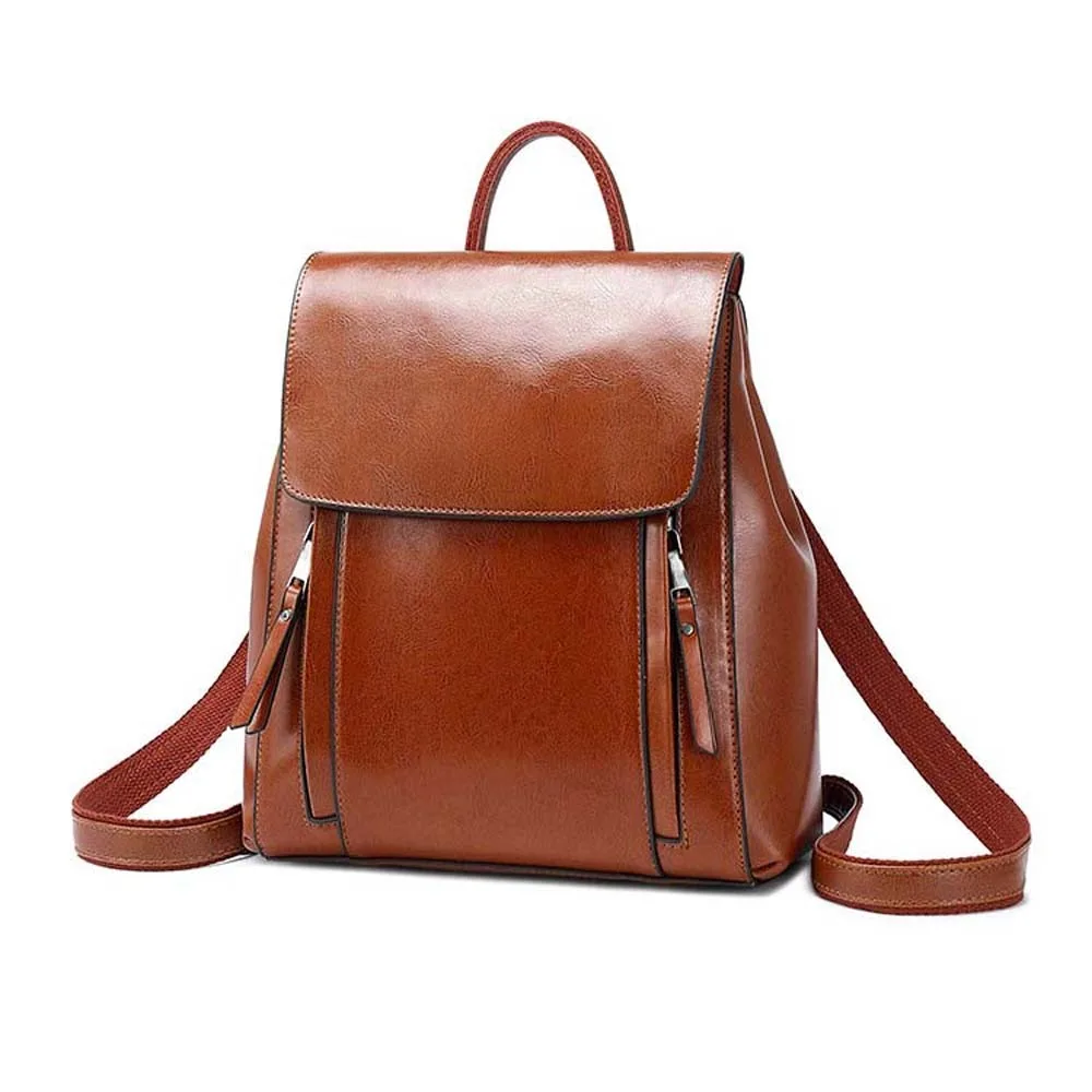 

Retro Leather Backpack Women Large Capacity Waterproof Oil Wax Rucksack Magnetic Buckle Multi-Pocket Anti-Theft Travel Bag