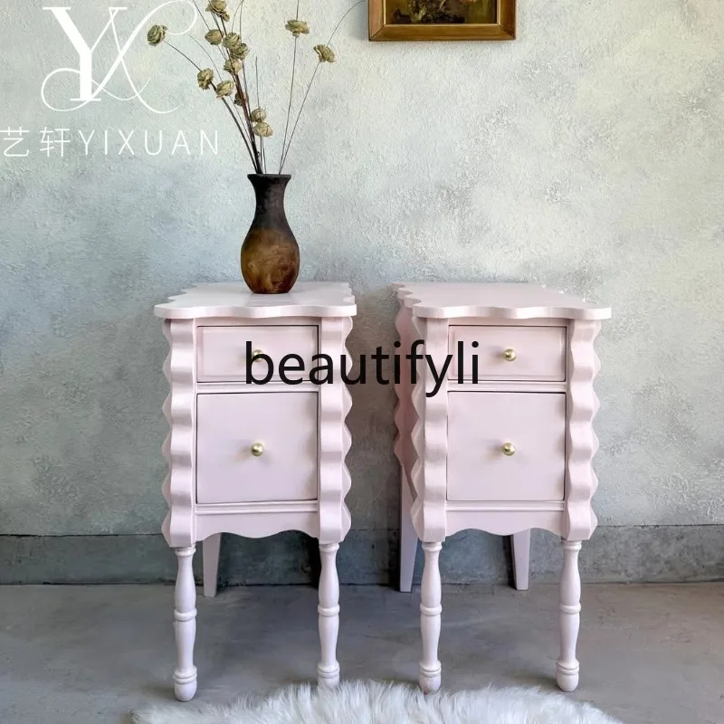 

French solid wood bedside table household simple creative bedside table storage locker furniture
