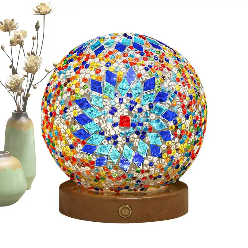 

Retro Baroque Style LED Night Light Vintage Glass Ball Mosaic Stained Glass Desk Lamp Vintage Baroque Lamp Bedside Night Light