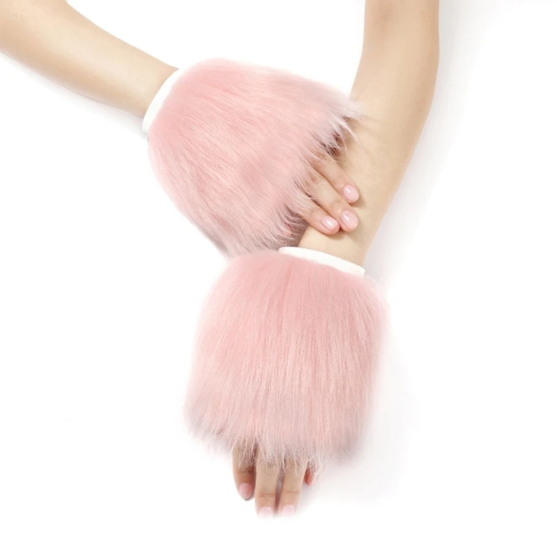 Women Winter Warm Plush Wrist Cuff Furry Fur Female Elastic Arm Warmer Sleeves Plush Bracelet Winter Coat Cuff Wristband