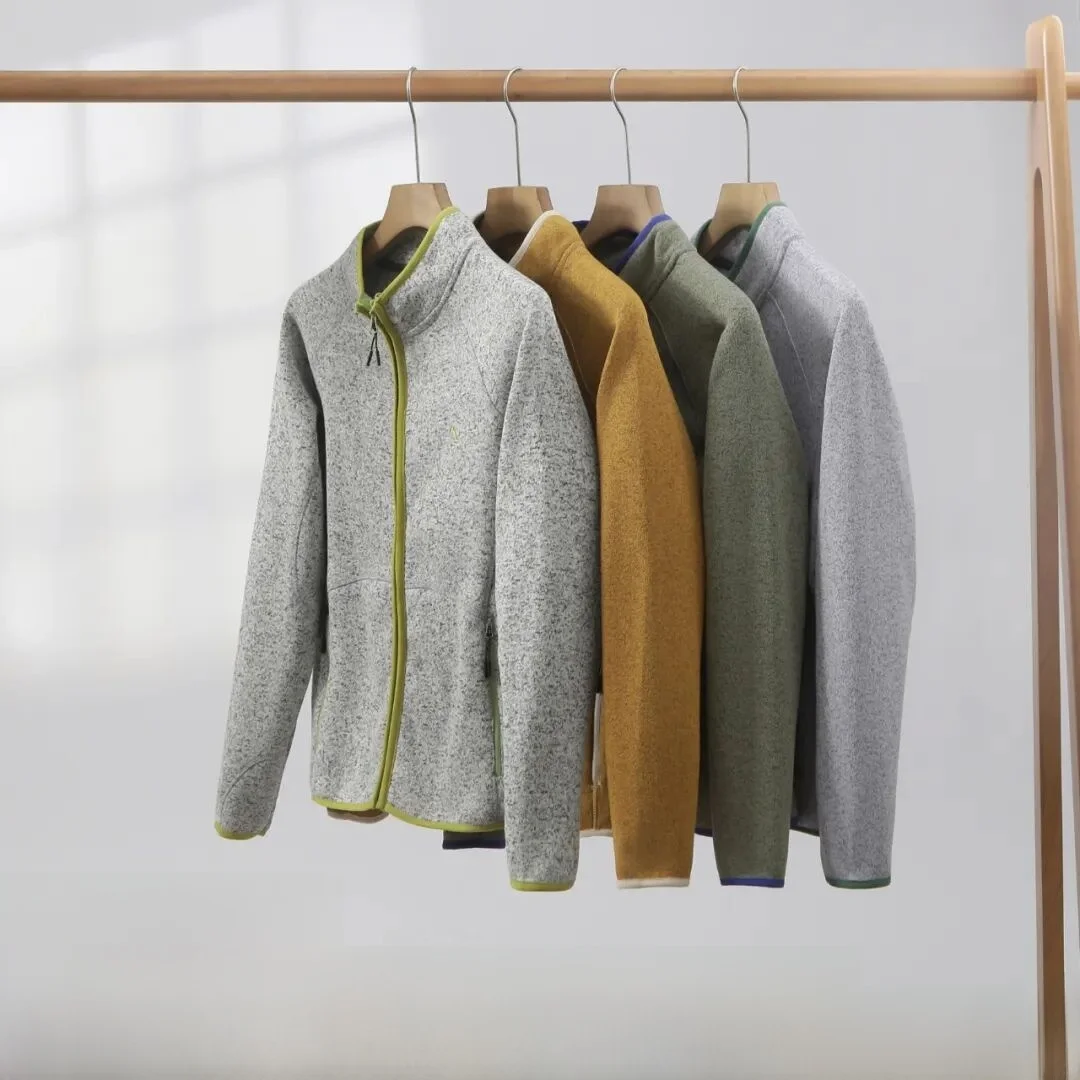 

Outdoor Couples Knitted Fce Zipper Collar Jaet ionic Cosite Fce Long Sve Stand Fit Zipper Closure