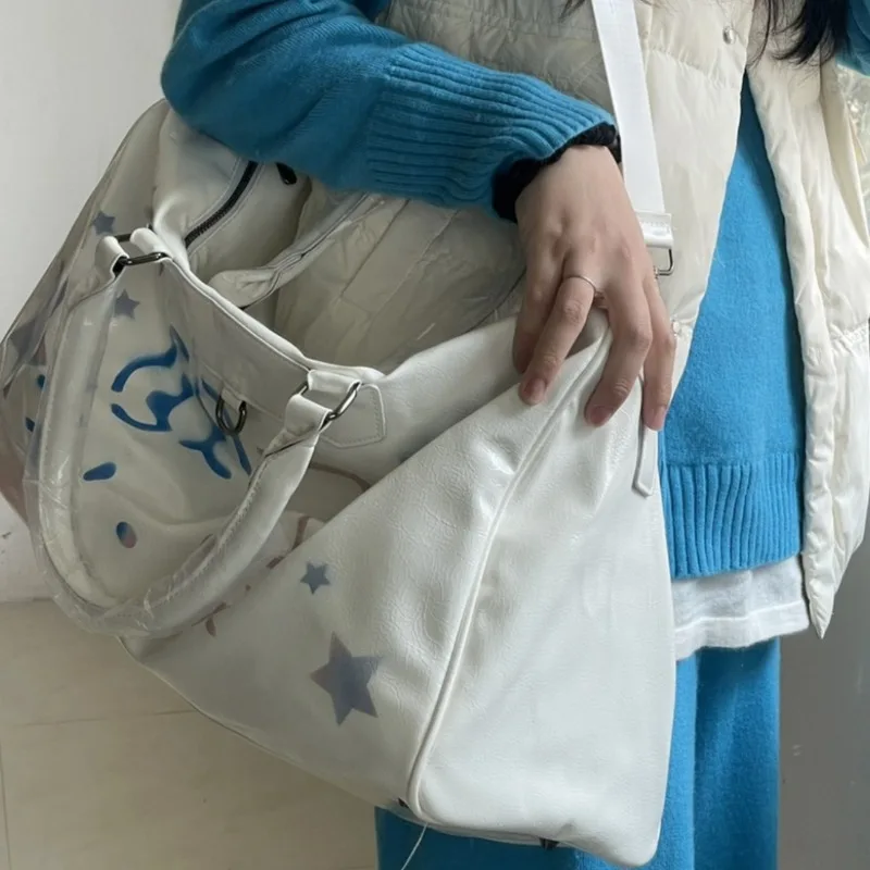 MBTI Hello Kitty Tote Bags for Women Large Capacity Vintage Inkjet White Fashion Shoulder Bag Casual Y2k Travel Female Handbag