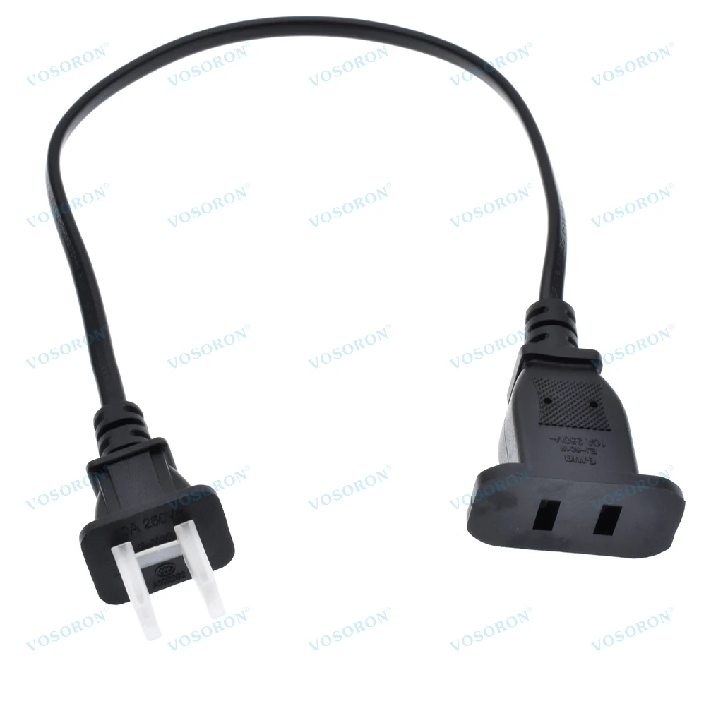 USA Outlet Saver Power Extension Cord Cable 2-prong 2 Outlets for NEMA 1-15P to NEMA 1-15R 45cm