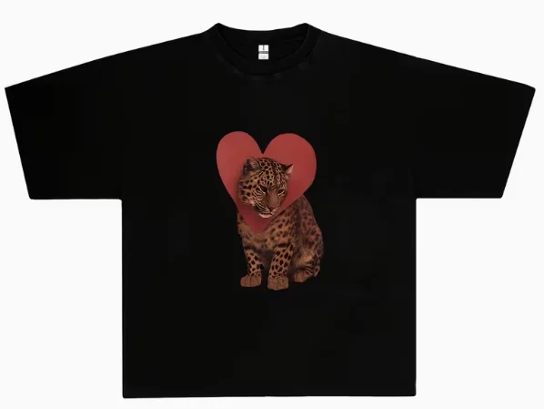 sitting leopard New Model personality Clothes Oversized Unisex T-shirt Fashion Hip Hop Street Trendy Cotton Comfortable soft tee