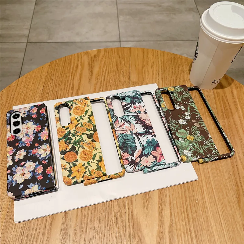 Hard Shell Flower Phone Case For Samsung Galaxy Z Fold 5 4 3 5G PC Protective Cover Fold5 Fold4 Fold3