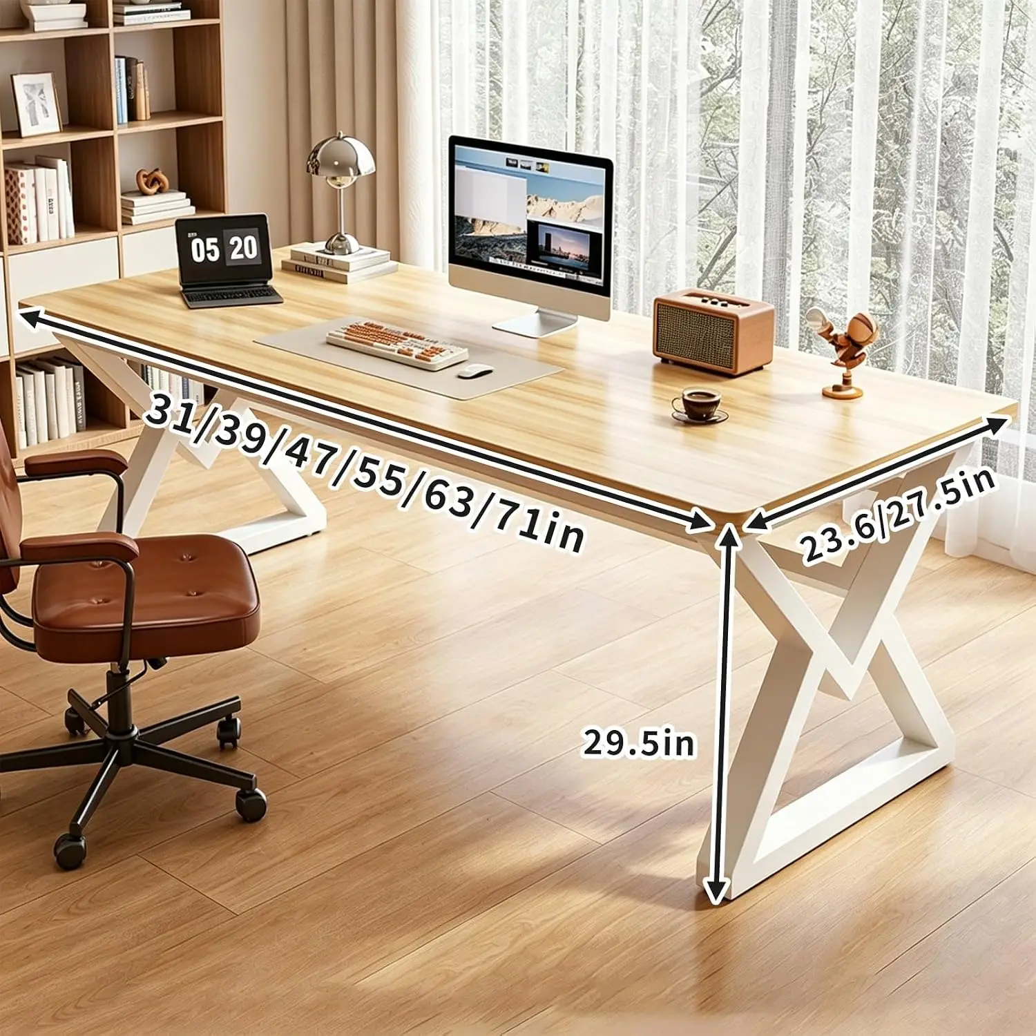 71 Inch Solid Wood Computer Desk, Large Home Office Desk with Diamond-Shaped Legs, Heavy-Duty Frame Thick Deep, Customized